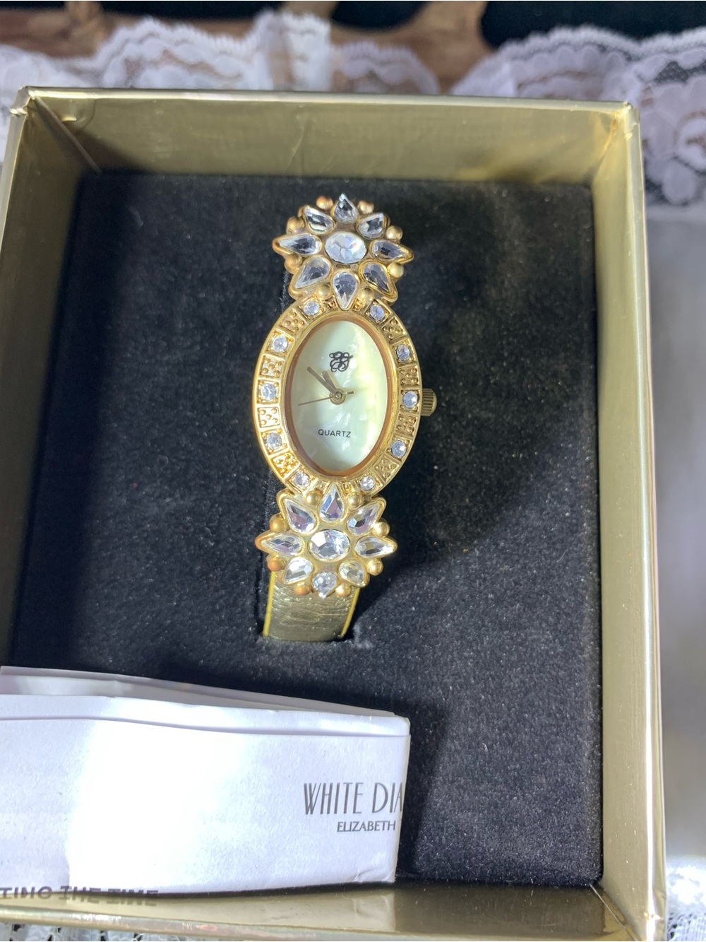 Elizabeth Taylor White Diamonds Watch Gold Floral Crystal Women's Quartz Watch
